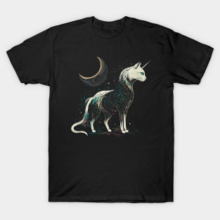 Mystic Unicorn Cat Under The Moonlight T-Shirt